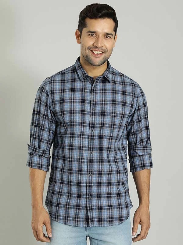 Indian Terrain Men's Slim Fit Full Sleeve Checkered Blue Shirt
